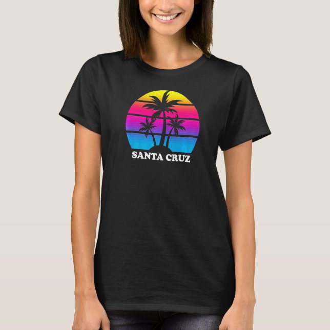 Santa Cruz California Retro Palm Tree Sunset Vacat T-Shirt (Front)