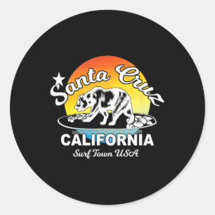 Santa Cruz California Surfing Bear Souvenir Classic Round Sticker