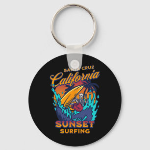 Santa Cruz California Surfing Skeleton Sunset Surf Keychain