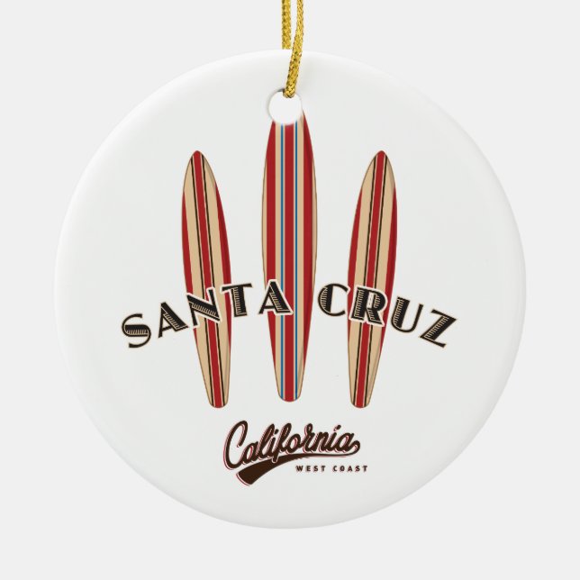 Santa Cruz California Three Surfboards Ceramic Ornament (Front)