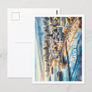 Santa Cruz California USA Famous Place watercolor Postcard