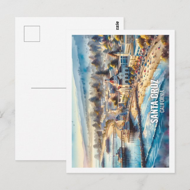 Santa Cruz California USA Famous Place watercolor Postcard (Front/Back)