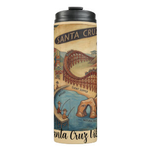 Santa Cruz California Whimsical Map UCSC Boardwalk Thermal Tumbler