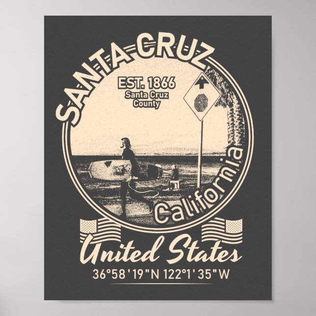 SANTA CRUZ CITY - CALIFORNIA - SURFING VINTAGE POSTER (Front)