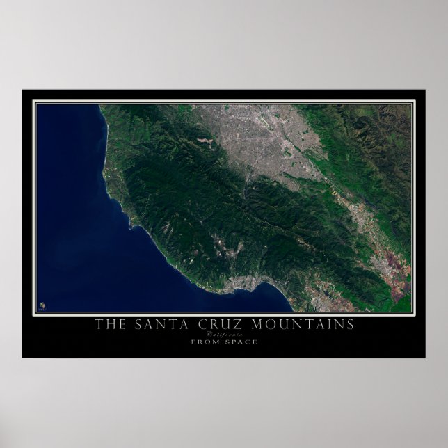 Santa Cruz Mountains California Satellite Map Poster (Front)