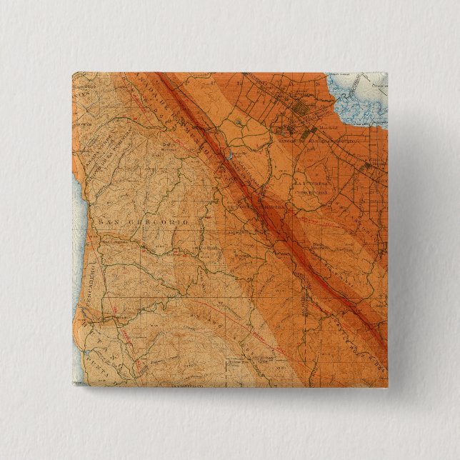 Santa Cruz quadrangle showing intensity, faults 2 Inch Square Button (Front)