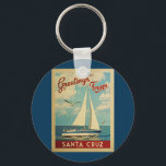 Santa Cruz Sailboat Vintage Travel California Keychain<br><div class="desc">This Greetings From Santa Cruz California vintage travel nautical design features a boat sailing on the water with seagulls and a blue sky filled with gorgeous puffy white clouds.</div>