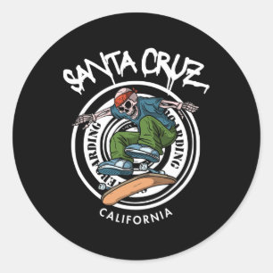 Santa Cruz Skater Laid Back California Skeleton Sk Classic Round Sticker