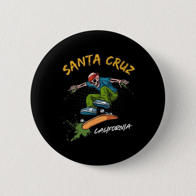 Santa-cruz Skeleton Skateboard Beach Funny Hallowe 2 Inch Round Button (Front)