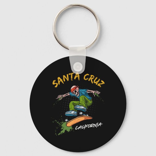 Santa-cruz Skeleton Skateboard Beach Funny Hallowe Keychain (Front)