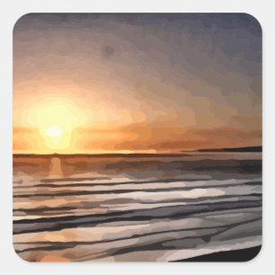 Santa Cruz Sunset painting Square Sticker
