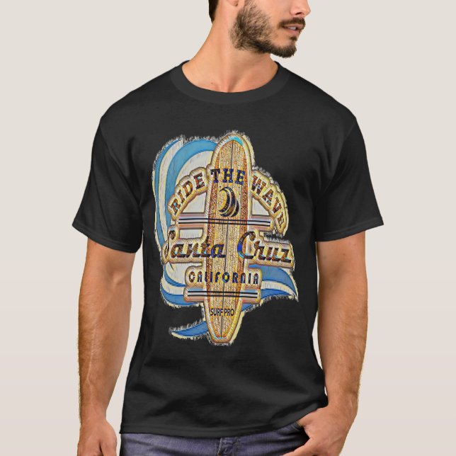 Santa Cruz Surfer Vintage Retro Distressed T-Shirt (Front)