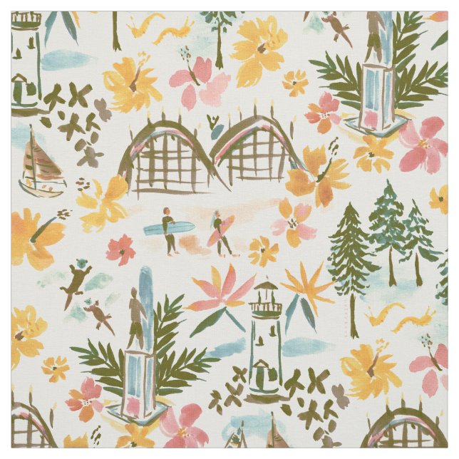 SANTA CRUZ TOILE Surfing Coastal Print Fabric (Swatch)
