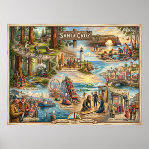 Santa Cruz Vibe Map – Cultural Coastal Art Print