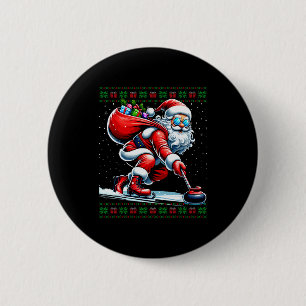 Santa Curling Ugly Christmas Sweater 2 Inch Round Button