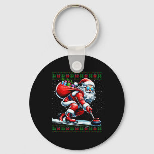 Santa Curling Ugly Christmas Sweater Keychain