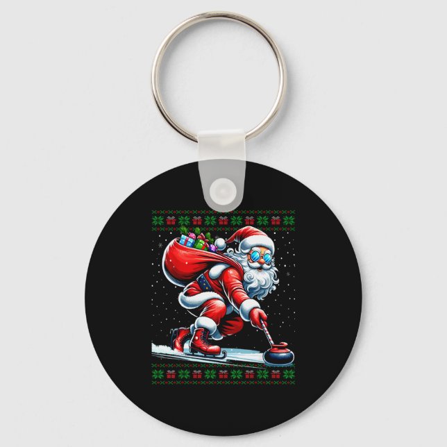 Santa Curling Ugly Christmas Sweater  Keychain (Front)