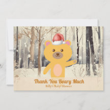Santa Cute Bear Baby Shower Custom Thank You Card