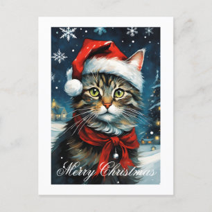 Santa Cute Cat Snowy Winter Christmas Holiday