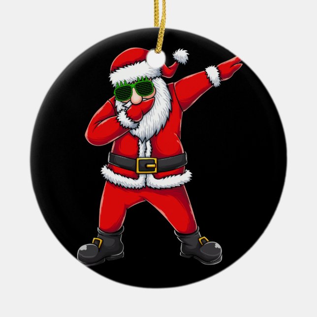 santa dabbing dance ceramic ornament (Front)