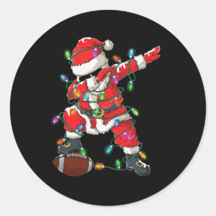 Santa Dabbing With Ball Christmas Football Player  Classic Round Sticker