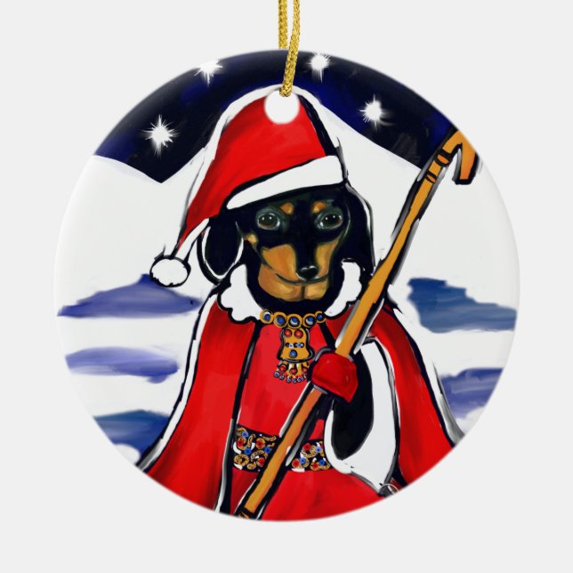 SANTA DACHSHUND CERAMIC ORNAMENT (Front)