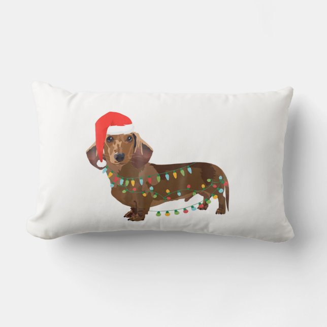 Santa Dachshund Dog Tangled In Christmas Light T G Lumbar Pillow (Front)