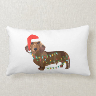 Santa Dachshund Dog Tangled In Christmas Light T G Lumbar Pillow