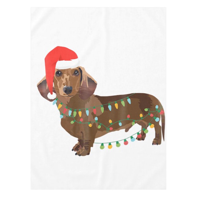 Santa Dachshund Dog Tangled In Christmas Light T G Tablecloth (Front)