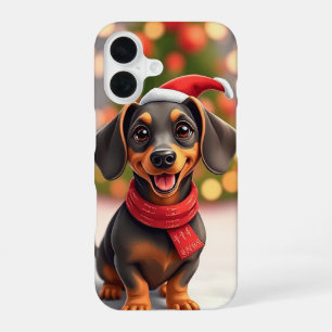 Santa Dachshund Holiday Cheer 🎄🐾 Cute Festive iPhone 16 Case