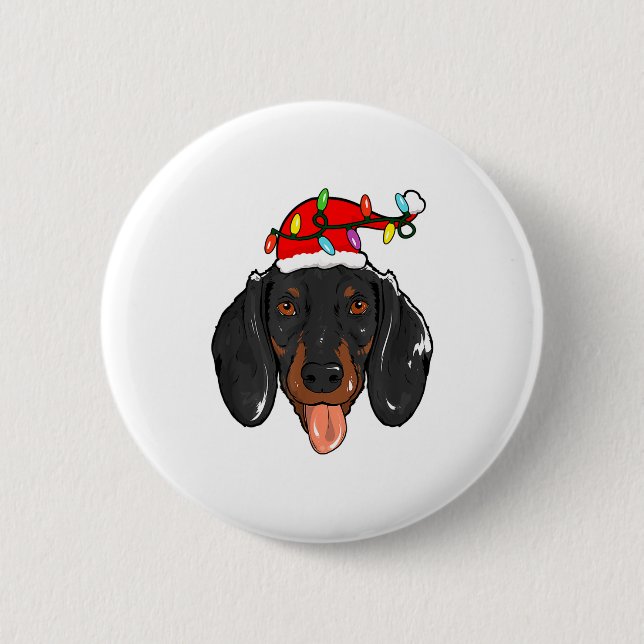 Santa Dachshund Light Christmas  2 Inch Round Button (Front)
