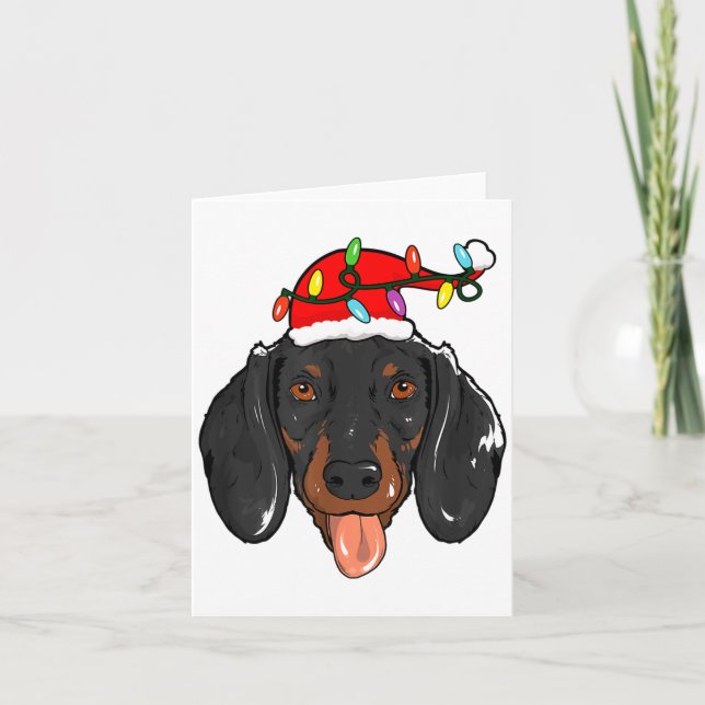 Santa Dachshund Light Christmas  Card (Front)