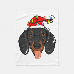 Santa Dachshund Light Christmas Fleece Blanket