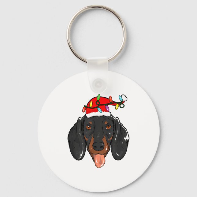 Santa Dachshund Light Christmas  Keychain (Front)