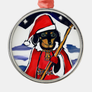 SANTA DACHSHUND METAL ORNAMENT