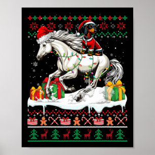 Santa Dachshund Riding Horse Christmas Sweater Lov Poster