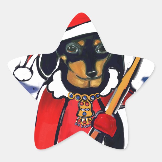 SANTA DACHSHUND STAR STICKER (Front)
