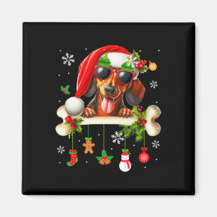 Santa Dachshund Sungles Cute Bone Xmas Owner Kids  Magnet