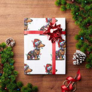 Santa Dachshund with Christmas Lights Wrapping Paper