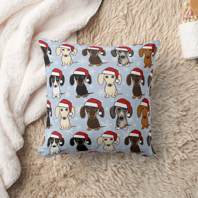 Santa Dachshunds Cute Wiener Dogs Christmas Throw Pillow (Blanket)