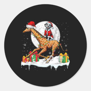Santa Dalmatian Riding Giraffe Christmas Owner Kid Classic Round Sticker