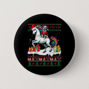 Santa Dalmatian Riding Unicorn Christmas Sweater L 2 Inch Round Button