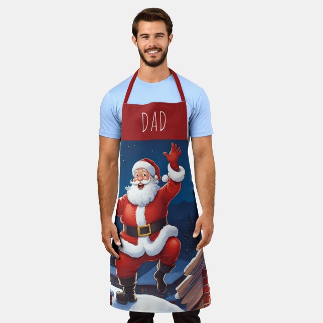 Santa Dancing On The Rooftops | Dad Blue And Red Apron (Worn)