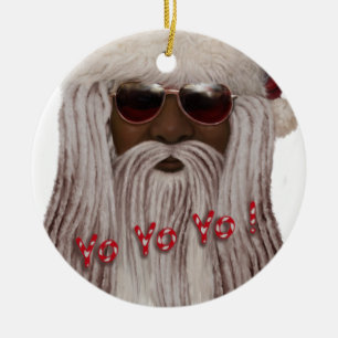 Santa ( dark ) in Dreads -Yo Yo Yo! Ceramic Ornament