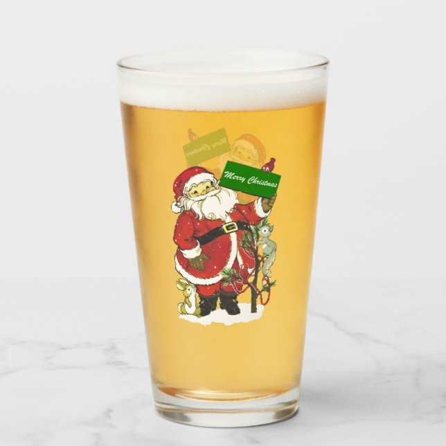 Santa Decorated Little Tree Cute Animals Birds Glass (Front Filled)