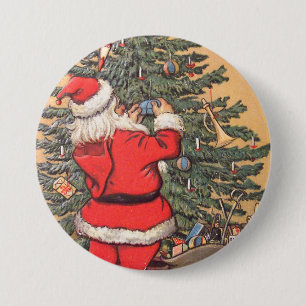 Santa Decorating Christmas Tree 3 Inch Round Button