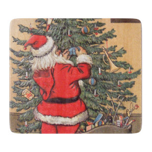 Santa Decorating Christmas Tree Cutting Board