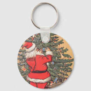Santa Decorating Christmas Tree Keychain