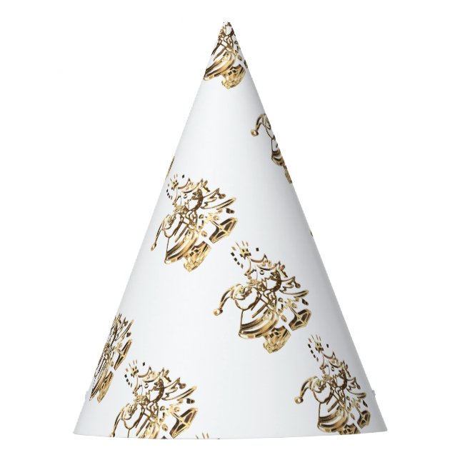 Santa decorating the Christmas Tree Gold Elegant Party Hat (Front)