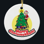 Santa decorating tree for Chrismukkah Ceramic Ornament<br><div class="desc">Celebrate Chrismukkah this year with this fun santa decorating the Christmas tree with dreidels.</div>